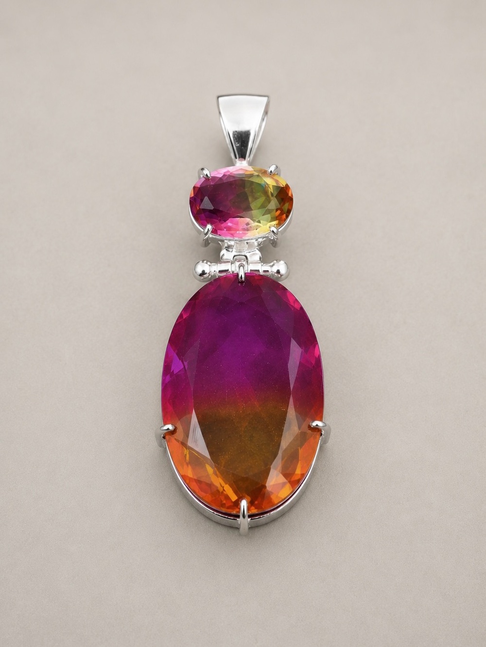 Bi-Color Tourmaline Gemstone Silver 2.4” Pendant